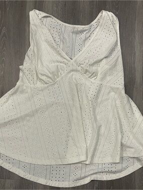 Ashley Stewart White Eyelet V-Neck Tank
